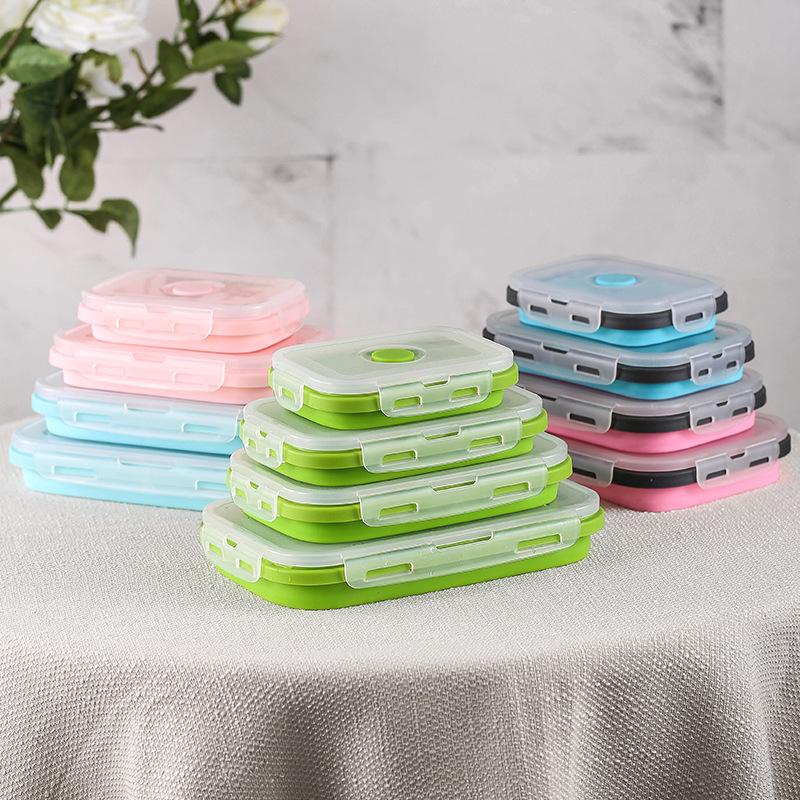 Portable Silicone Food-Grade Folding Lunch Box, Microwave Safe for Students & Travel
