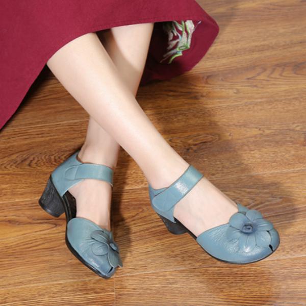Summer Women Shoes Genuine Leather Women Pumps Handmade Comfortable Vintage Style High Heels Sandals