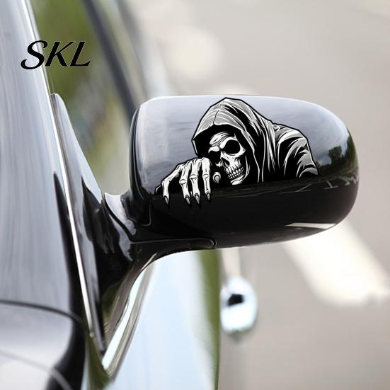 Black Skull Auto Decor Halloween Skeleton Car Sticker Peeking Decal for Window Bumper, Vehicle Body Graphics Waterproof Horror Wall Laptop Decoration