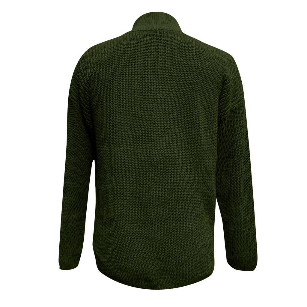 Женский пуловер с длинным рукавом и воротником-стойкой, свободный однотонный свитер с половиной молнии, эластичная водолазка, вязаные топы в рубчик