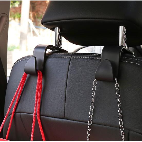 Car Back Seat Headrest Hooks, 4 Pack Black Stylish Back Seat Hanger For Car Handbag Clothes Coats Grocery Bags, Car Interior Accessories (Black2)