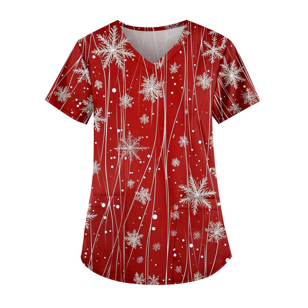 Рабочая форма больших размеров с принтом, топы для женщин, забавные футболки с v-образным вырезом и короткими рукавами, рабочая одежда, футболка с карманами