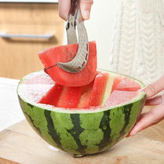 2 In 1 Watermelon Cutter Stainless Steel Effortless Fork Slicer Tool Dual Head Fruit Slicing Tool for Home Kitchen Gadget