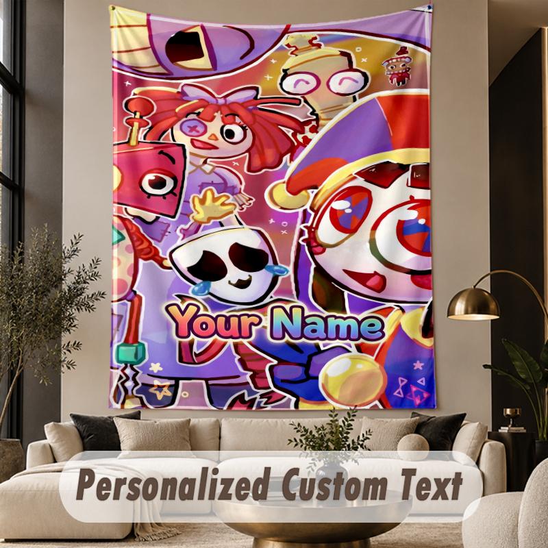 Custom Text Printed Tapestry The Amazing Digital Circus Pattern Large Wall Hanging Indoor Room Decor