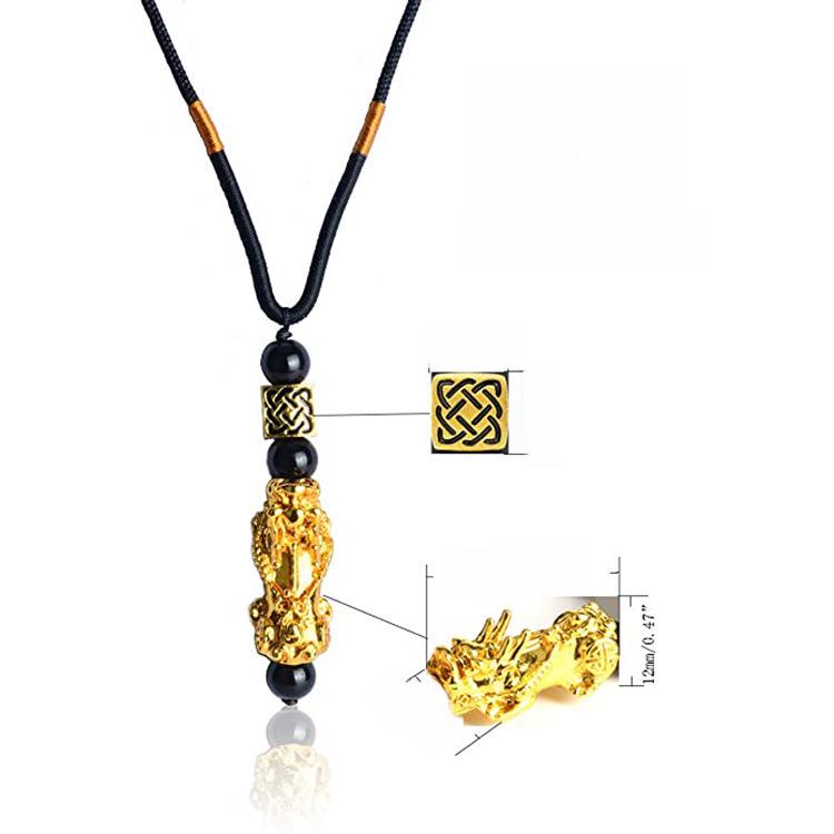 Мужское буддийское ожерелье из бусин Pixiu в обсидиановом стиле с меняющим цвет дизайном, приносящим удачу.