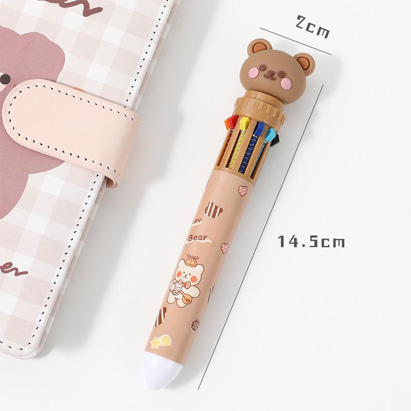 1 шт. Шариковая ручка Kawaii Bear Cartoon 10 цветов, шариковая ручка с разноцветной подписью, симпатичные канцелярские принадлежности, шариковая ручка, канцелярские принадлежности для студентов