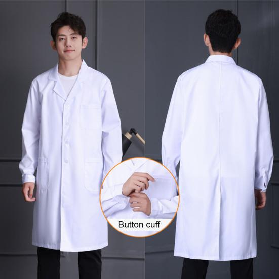 Doctor Coat White Long-Sleeved V-Neck Anti-Fouling Lab Coat Men Women Multi-Pocket Design Work Lab Coat
