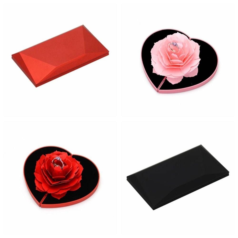 Коробка для хранения Коробка для колец в виде розы и цветка Футляр для хранения ювелирных изделий в форме сердца 3D Подставка-держатель для колец Свадьба