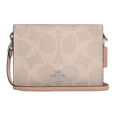 Signature Canvas 20 Тонкая Сумка через плечо на цепочке с узором Color Block из Покрытого холста Маленькие Женские сумки Серебристый Бежевый Коричневый CAR12-SVPWH