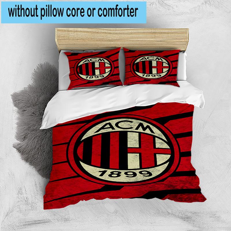 3pcs Milan Football club Printed Bedding Set Duvet Cover Closure Includes 1 Duvet Cover & 2 Pillowcases Bedding Sets Home Decor Gifts