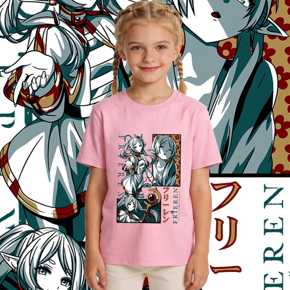 Frieren Beyond Journeys End Frieren Anime Print Cotton T Shirt for Boys and Girls Short Sleeve Kids Casual Tee Daily Wear