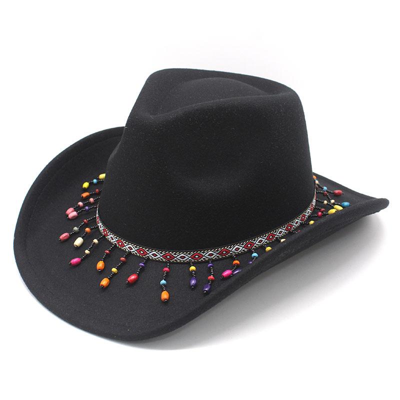 Woolen Western Cowboy Hat Men And Women Couple Ethnic Wind Roll Along Top Hat Sun Hat Jazz Hat