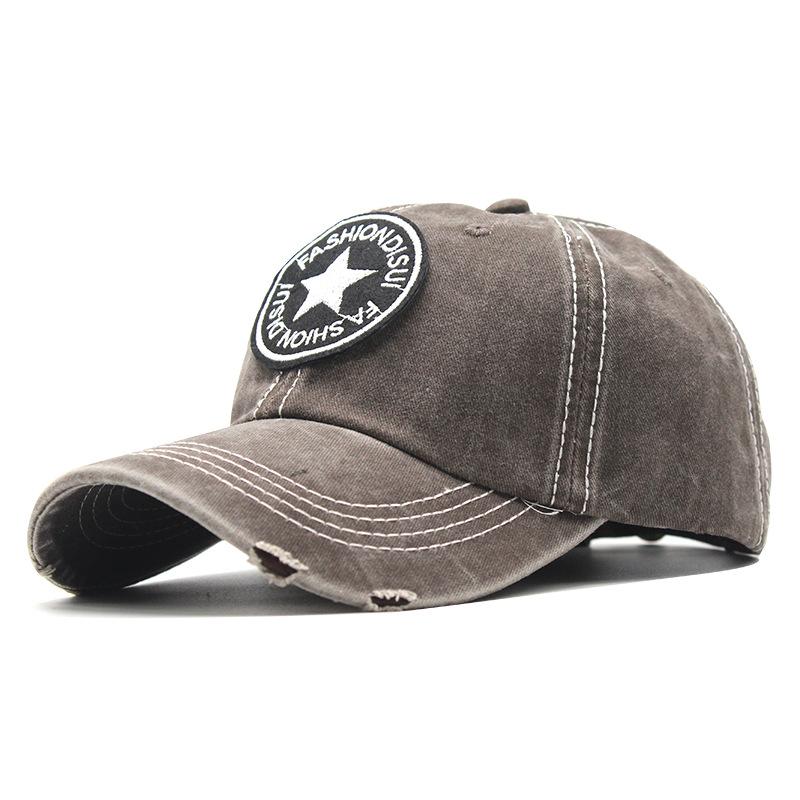 Summer Washed Pentagram Baseball Cap Retro Denim Ripped Cap Outdoor Casual Sunscreen Visor