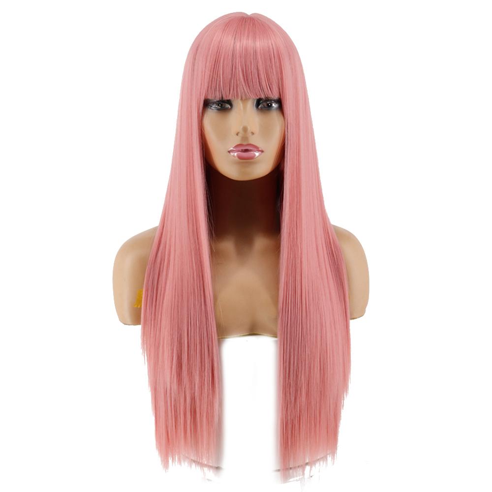 MISS WIG Длинный прямой парик Косплей Черный Серый Парик для женщин с челкой Парик из синтетического высокотемпературного волокна