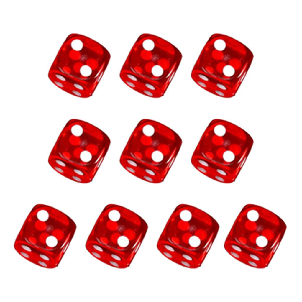Rounded Corner Six Sided Dices Bulk Pack of 10 Assorted Color 16mm D6 Acrylic Dices Cubes with Number Dots for Kids Use