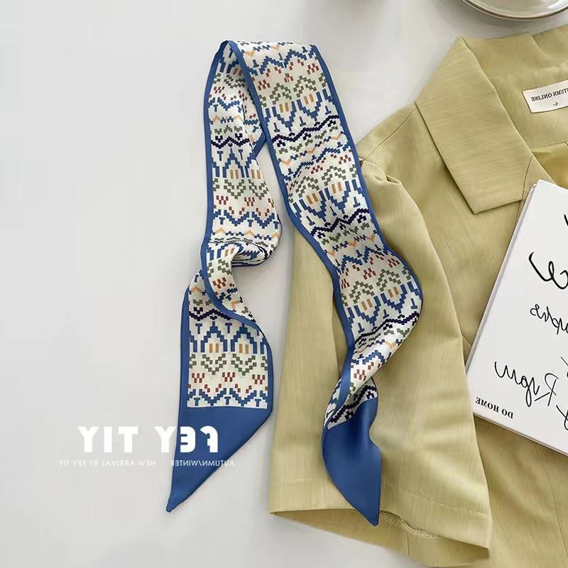 Маленький белый и нежно-зеленый шелковый шарф для женщин, тонкая лента, повязка на голову, резинка для волос, украшение для сумки, длинный