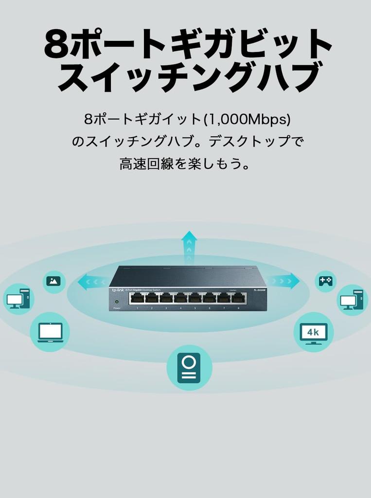 [Эксклюзив Amazon.co.jp] TP-Link 8-портовый коммутационный концентратор 10/100/1000 Мбит/с Gigabit Металлический корпус Не требует настроек TL-SG608