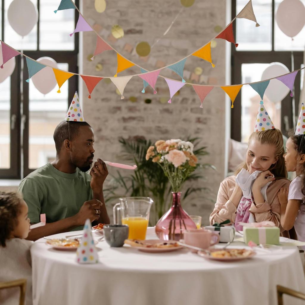 Fabric Bunting Banner, 2 Pack Handmade Neutral String Banner with Tassel Each 8.5 ft 10 Flags Nursery Wall Hanging Wedding Birthday Home Baby Shower