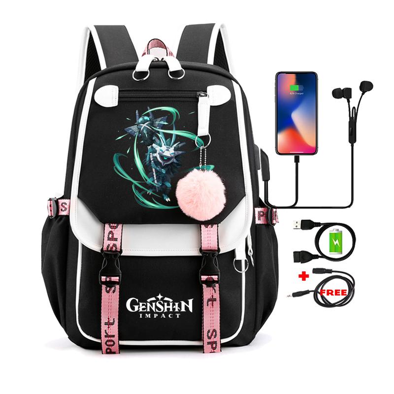 Anime Game Printed Bag Canvas Backpack Large Capacity Bookbag for Boy Girl Kids Gifts Usb Charging Travel Backpack Student School Bag