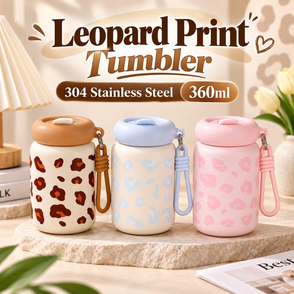 Leopard Print Stainless Steel Tumbler 360ml Portable Insulated Mug Office, Students, Etc