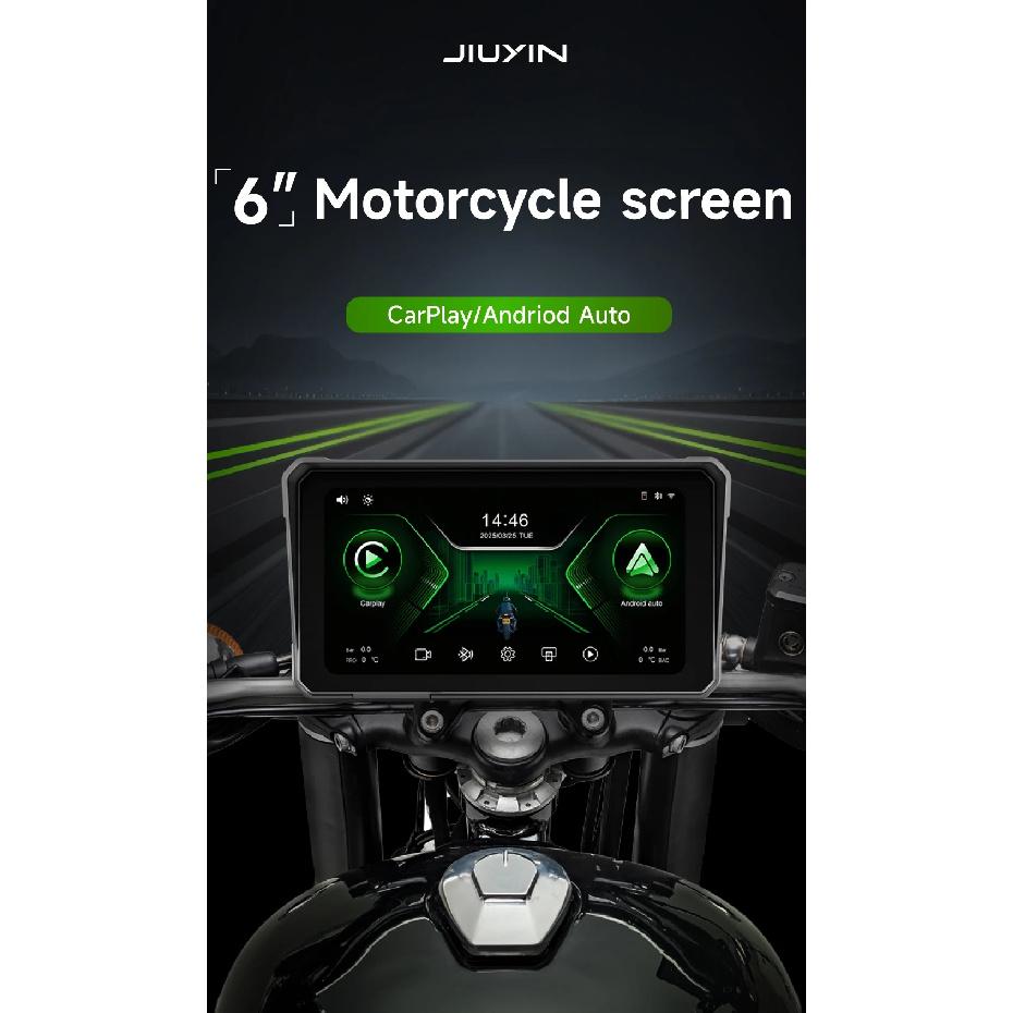 Jiuyin 6-дюймовый беспроводной Carplay Android Auto для мотоцикла, портативный экран навигации GPS, водонепроницаемый дисплей IPX8, Bluetooth