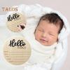 Wooden Baby Birth Announcement Sign Hello World Newborn Welcome Sign Name Date Time Weight Recording Round Plaque New Parents Gift