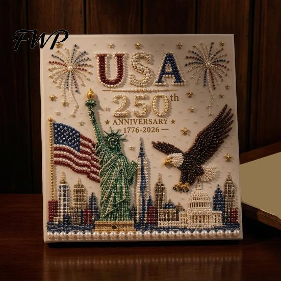 Independence Hall Art 250th Anniversary Pearl Painting Kit, USA DIY Kit for Adults Set, Patriotic Bead Craft Beginners