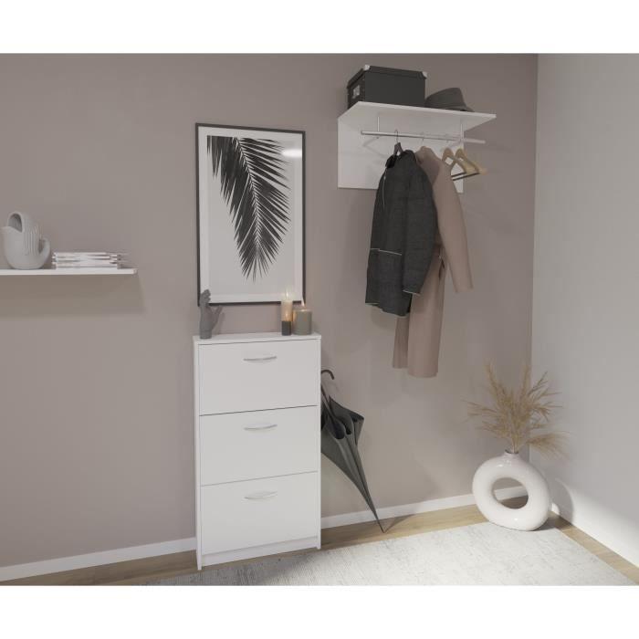 FMD Meuble à chaussures 3 compartiments inclinables Blanc L58,5 x l17 x H168,3 cm