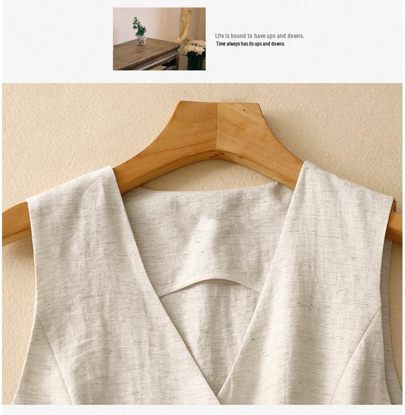 Женский летний льняной жилет с V-образным вырезом - Однотонный, без рукавов, облегающая майка
