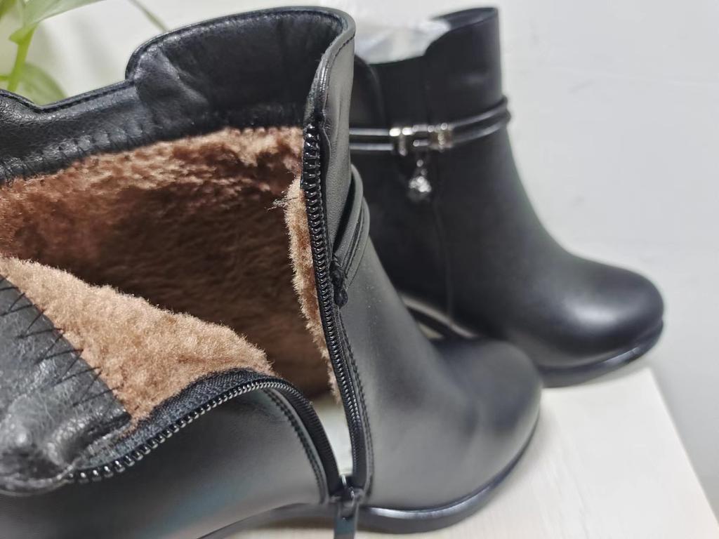Comemore 2025 New Soft Leather Ankle Boot High Heels Zipper Shoe Warm Fur Winter Boots Female Women Shoes Plus Size 43