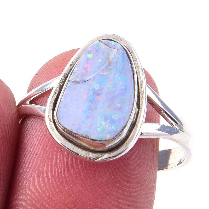 Натуральный Австралийский Опал Драгоценный Камень 925 Проба Стерлинговое Серебро Ювелирное Кольцо S.9 h9H29