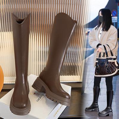 Осенние рыцарские сапоги новые длинные модные сапоги платформа универсальные модные женские сапоги повседневные сапоги женские