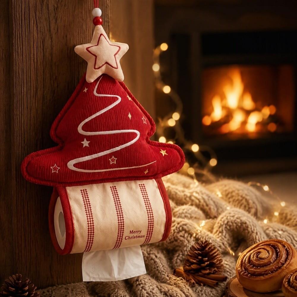 Christmas Tree Shape Napkin Dispenser Corduroy Tissue Roll Hanger Hanging Tissue Bag Toilet