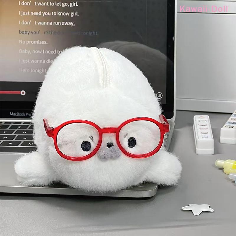 [DO]Funny Cute Seal Doll Pencil Case High Aesthetic Value Storage Bag Large Capacity Plush Stationery Bag School Supplies[DO]