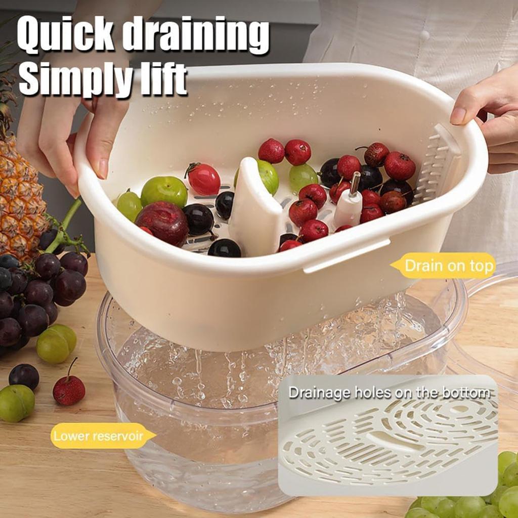 Fruit Vegetable Cleaner Drain Washing BasketManual Water SpinnerLarge Capacity Double Layer Washing Brush Kitchen Supplies