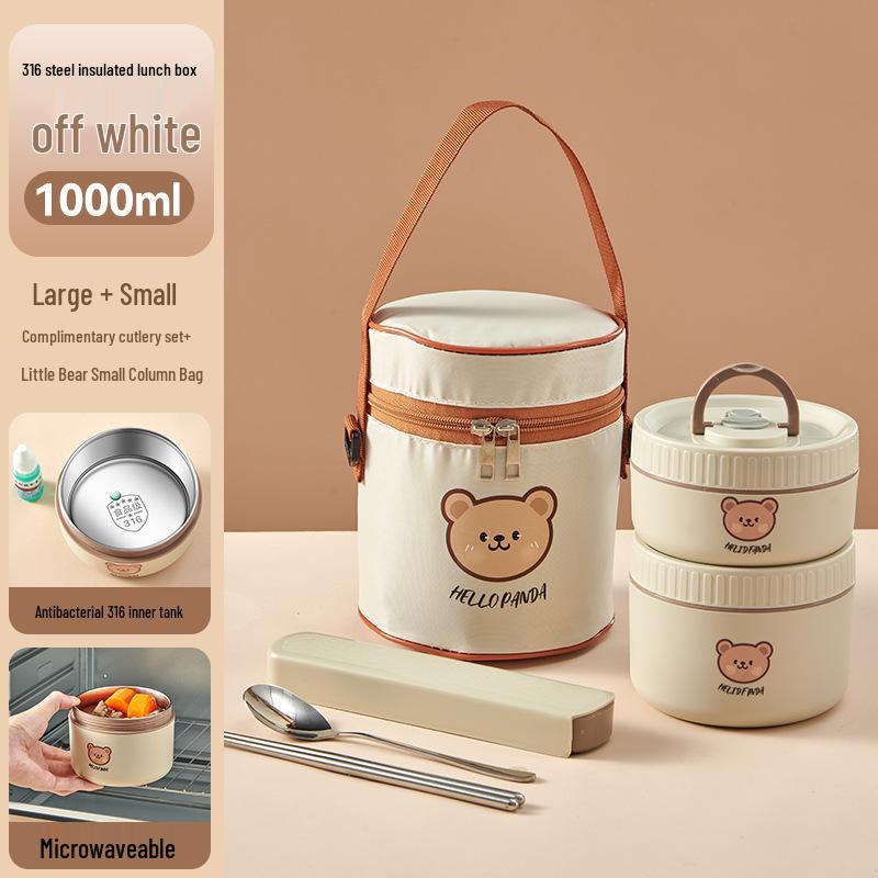316 Stainless Steel Insulated Double-Layer Microwaveable Bento Lunch Box for Students and Office Workers