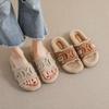 2024 Autumn Woman Faux Wool Insole Flat Slippers Brown Round Head Open Toe Slingback Slippers Female Casual Plush Fur Slippers