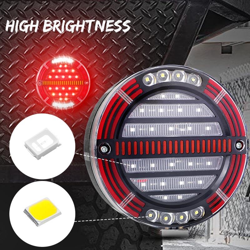 Round LED Tail Light with Sequential Turn signal lamp Stop Brake Light DRL For Truck Trailer Van Lorry RV Bus 4x4 Pickup 12V 24V