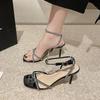 One-word Buckle Rhinestone Women's Fashion Sandals Open-toed Summer New Versatile Fairy Style High Heels Stiletto