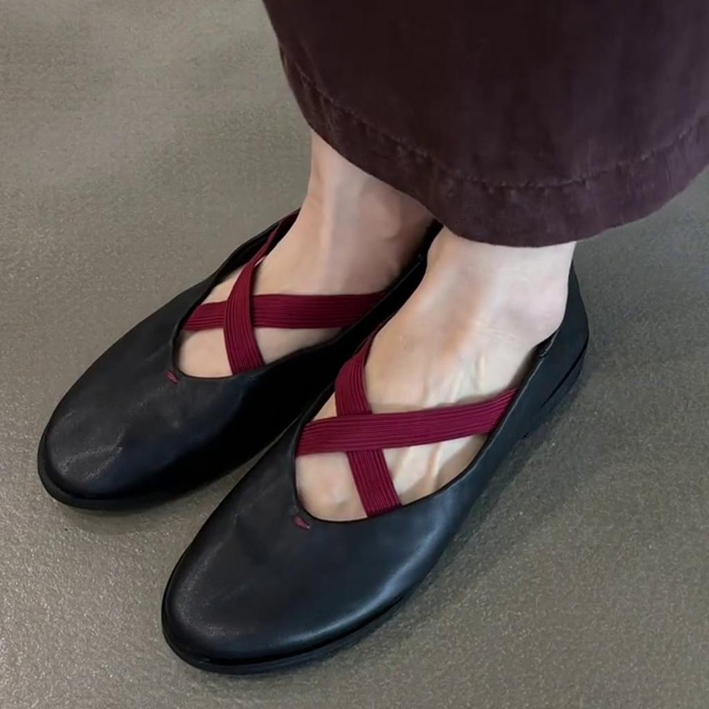 Версия из овчины~ Нишевые балетки из натуральной кожи с перекрестными ремешками женские ретро универсальные на плоской подошве маленькие кожаные туфли с мелким вырезом Мэри Джейн