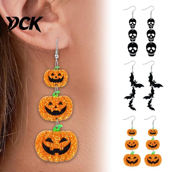 Lightweight Bat Pumpkin Skeleton Dangle Jewelry 1 Pair Halloween Earrings for Women, Acrylic Gothic Earrings, Creative Printed Spooky Drop Party