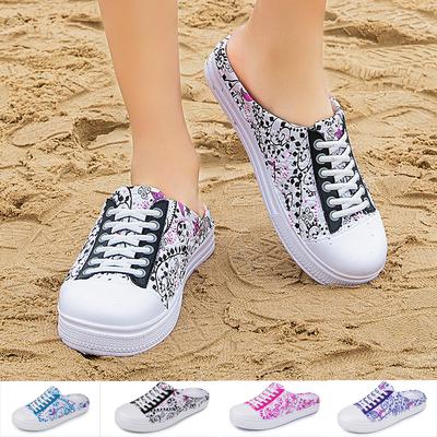 Женские дышащие полупаровые туфли для скейтбординга, пляжные тапочки, летние кроссовки с граффити, без каблука, женские рваные туфли