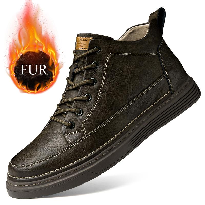 Модные зимние плюшевые ботильоны, уличные кожаные рабочие ботинки, высококачественная обувь на мягкой подошве, спортивные ковбойские сапоги на толстой подошве, повседневная обувь
