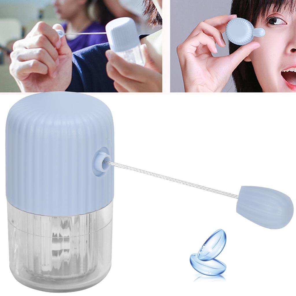 Портативная ручная мойка для контактных линз, футляр для очистки линз с вращением, милое чистящее устройство, синее