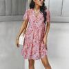 Spring Summer Fashion Women V Neck Short Sleeve Loose Chic Floral Printed Dress