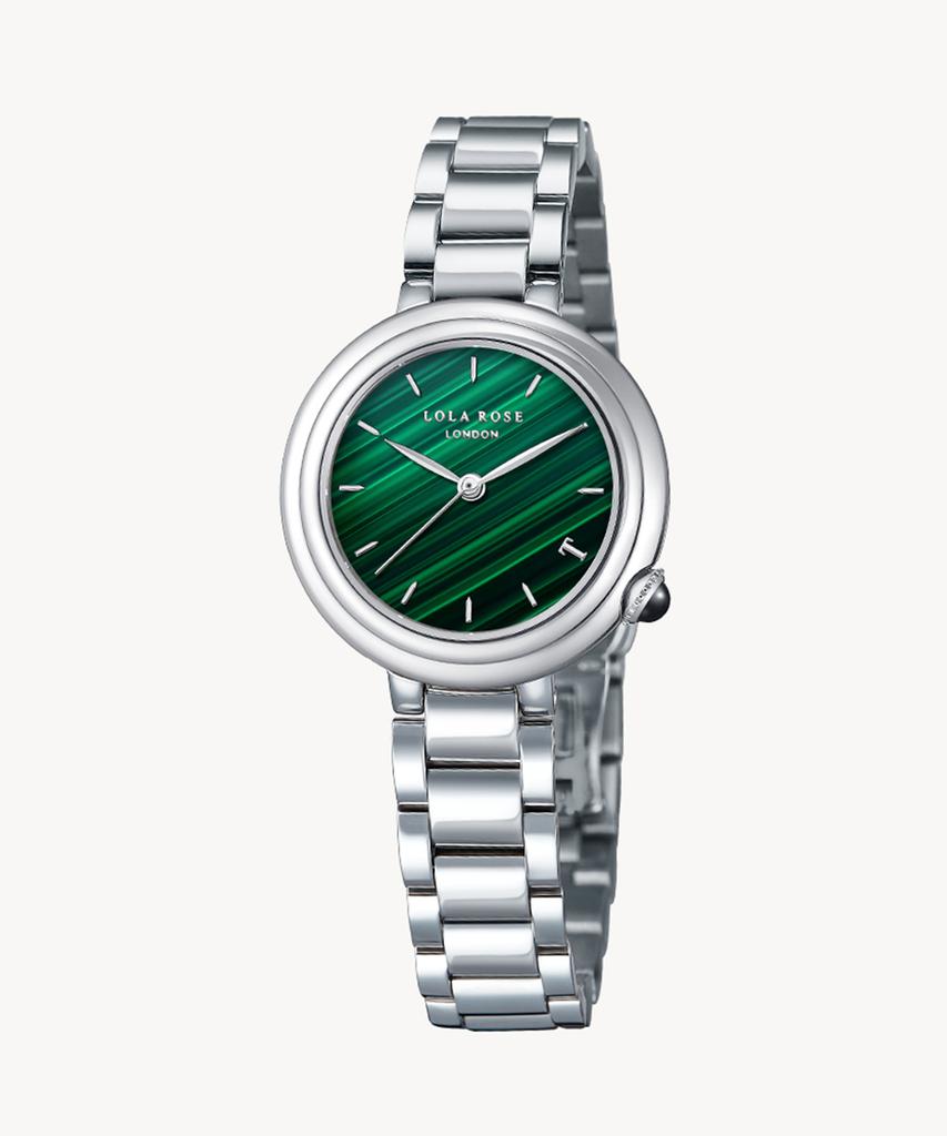 Lollalojeu Tea-Time Malachite Silver Women'S Metal Wristwatch