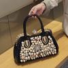 Luxury Fashion Brand Pearl Women's Handbag New Leather Diamond Shoudler Crossbody Evening Bag Portable Rhinestone Lock Bags