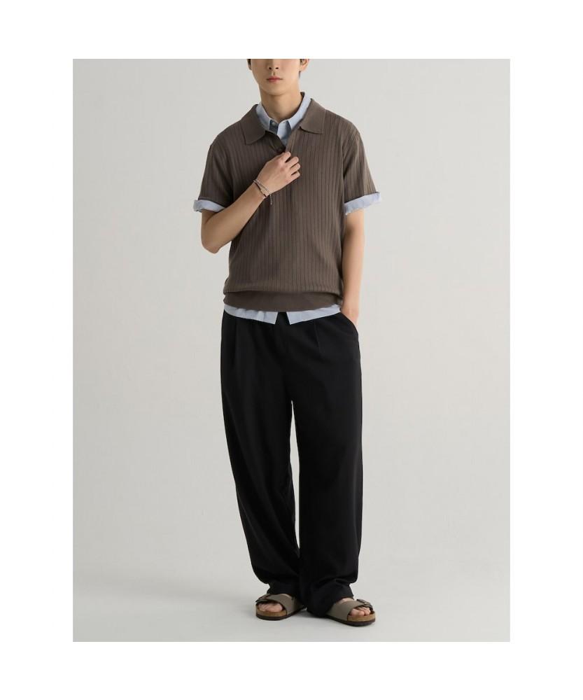 8SECONDS Ribbed Collar Neck Short Sleeve Knit Brown