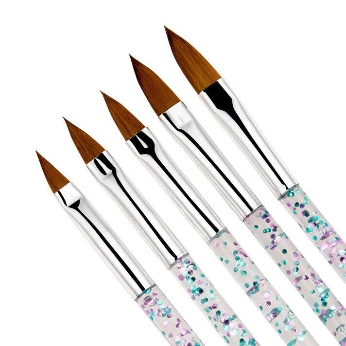5 шт./лот, хрустальная акриловая кисть для ногтей с блестками, кисть для дизайна ногтей, инструменты для создания цветов, резьба по дереву, кисть для рисования «сделай сам»