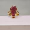 Coffin Shape Rich Red Ruby Gems 925 Sterling Silver 14K Yellow Gold Overlay Ring Jewelry, Fine Silver Ruby Gift Ring Jewelry